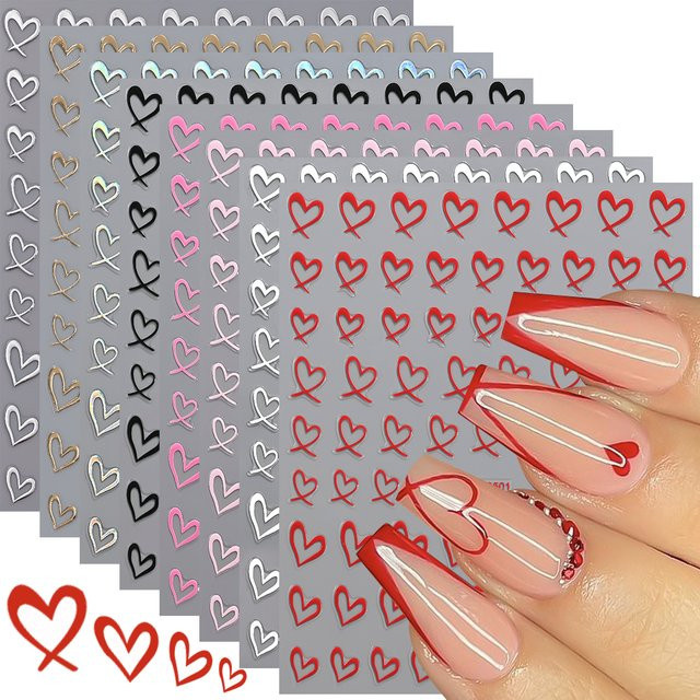 HotPress Nagelaufkleber, 3D Herz-Design, 8 Farben - Bild 1