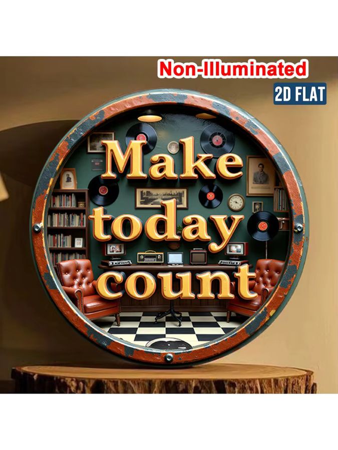 Potdemiel Wandkunstschild Make Today Count aus Aluminium im Vintage-Design, rund, Durchmesser: 20 cm - Bild 4