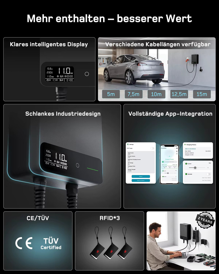 dé Wallbox Typ 2 Ladestation 11kW 16A 3-Phasen mit Tuya Smart App-Steuerung und Wi-Fi, Schwarz - Bild 8