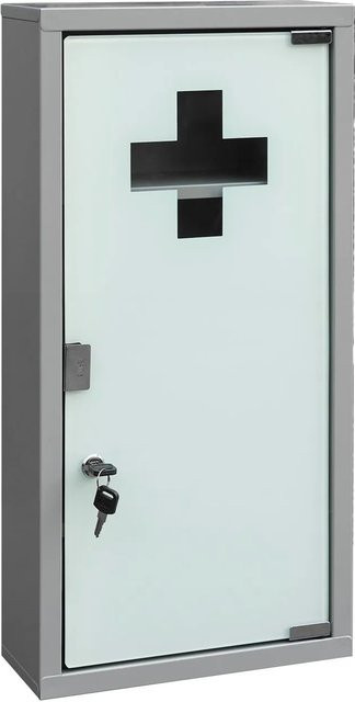 Euroshowers Medizinschrank aus Metall mit Glastür und Schloss, pulverbeschichtet, B: 30 cm, H: 46 cm - Bild 1