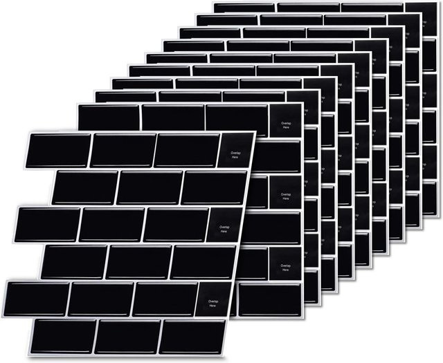 Relaxdays Klebefliesen in Schwarz mit 3D Metro-Design, selbstklebend, 10er Pack, B/T: 30 x 30 cm - Bild 1