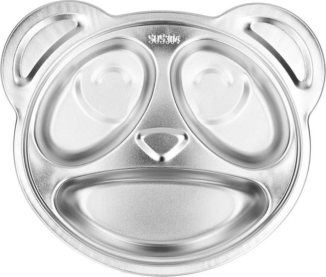 CosyHome Kinder-Speiseteller aus 304 Edelstahl in Panda-Form, Farbe Weiß/Silber - Bild 1