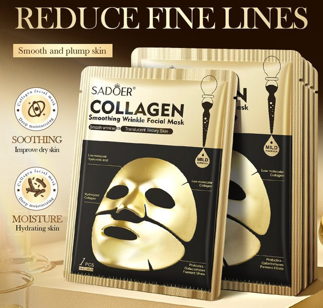 SADOER Kollagen Gesichtsmasken, 10 Stück, Unisex - Bild 1