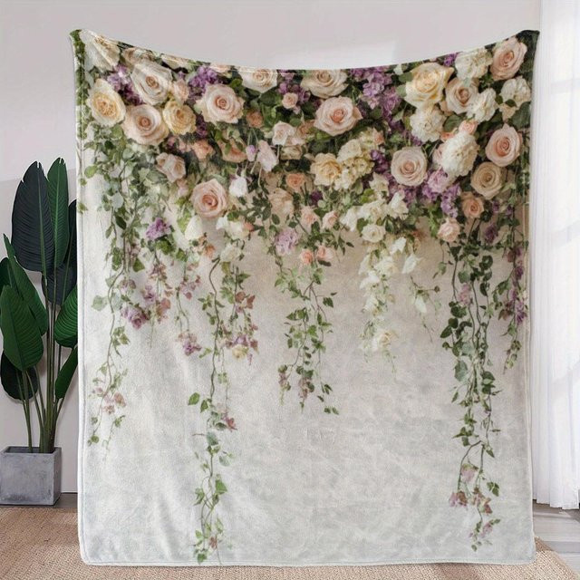 JMG Household Supplies Flanelldecke mit floralem Design in Rosa und Grau, weiche Fleece-Überwurfdecke für Sofa und Bett, Breite: 70 cm, Tiefe: 100 cm - Bild 1