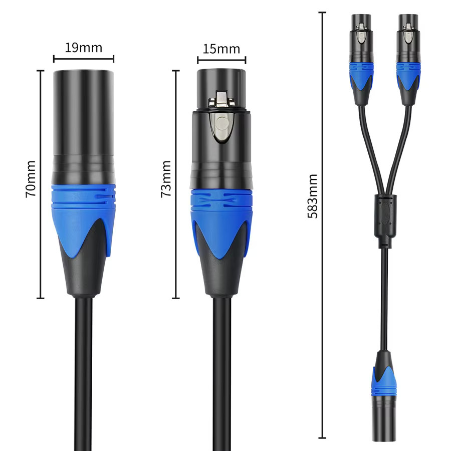 FRHY XLR-Splitterkabel Y-Splitterkabel 1 XLR-Buchse auf 2 XLR-Stecker, 3-adrig, versilbert, Schwarz, Länge: 50 cm - Bild 2