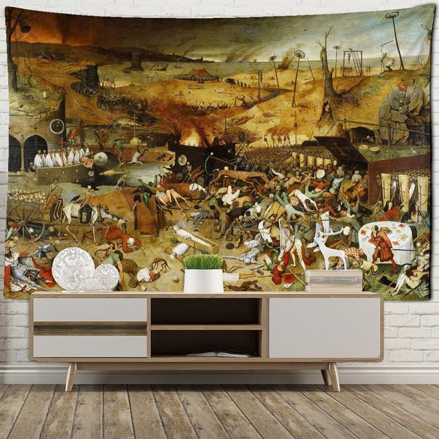 Abstrakter Wandteppich mit realistischem Ölgemälde von Menschen im Hippie-Stil, Mehrfarbig, B x H: 230 x 150 cm - Bild 1