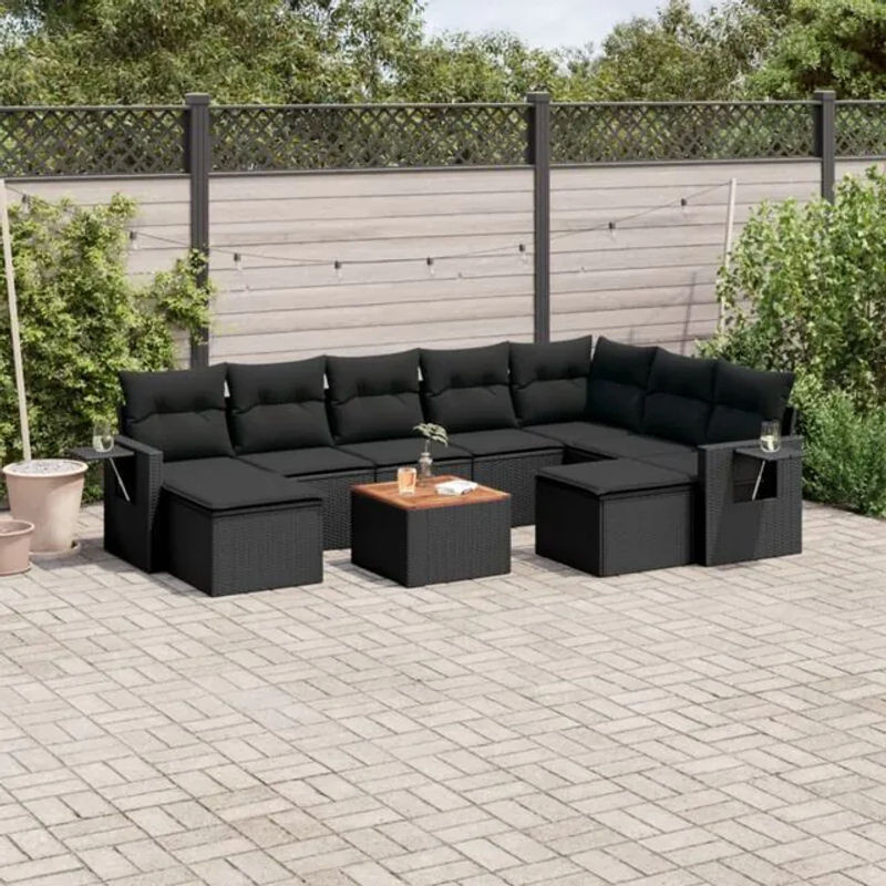 Vidaxl 10-tlg. Garten-Sofagarnitur aus Polyrattan mit Kissen in Schwarz - Bild 1