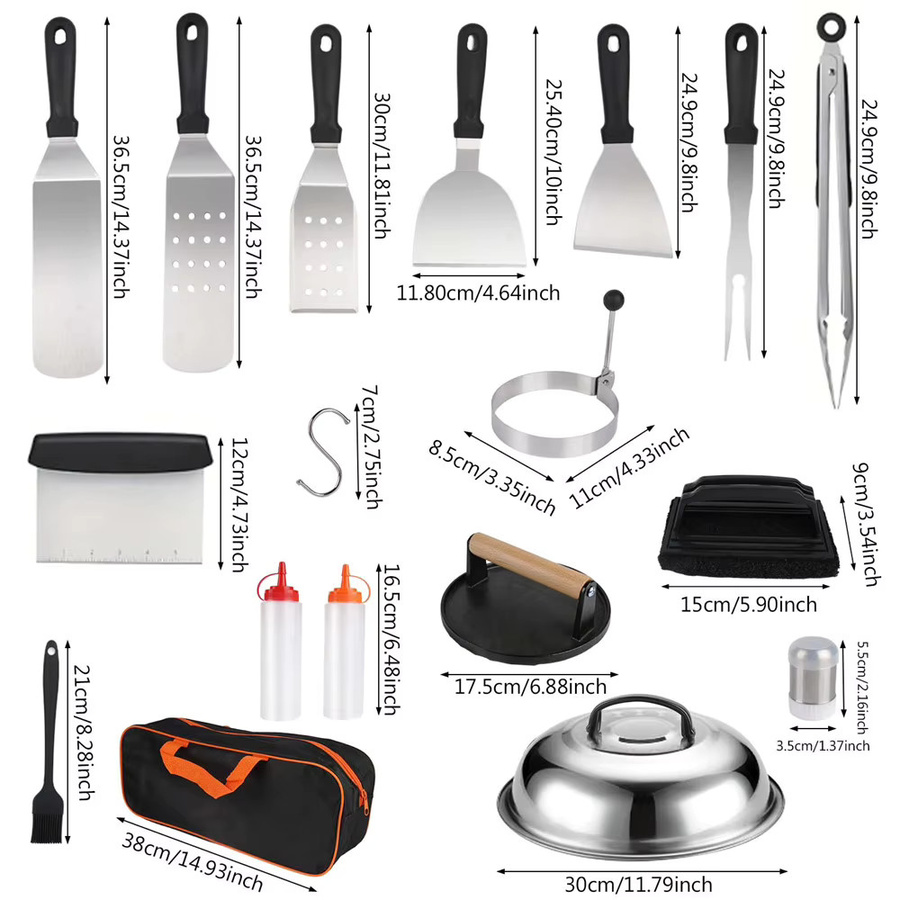 HGTUGO 29-teiliges BBQ-Grillzubehör-Set aus Edelstahl in Silber mit Aufbewahrungstasche - Bild 2