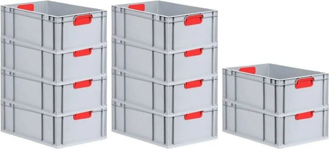 PROREGAL Spar Set 10x Eurobox Nextgen Color Transportboxen mit verstärktem Boden und Griffen, Farbe Rot, H x B x T: 22 x 40 x 60 cm, 44 Liter - Bild 1