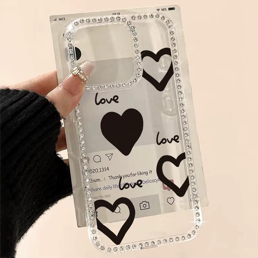 Stoßfeste iPhone Schutzhülle mit Diamant-Herz-Design und Lanyard, transparent - Bild 3