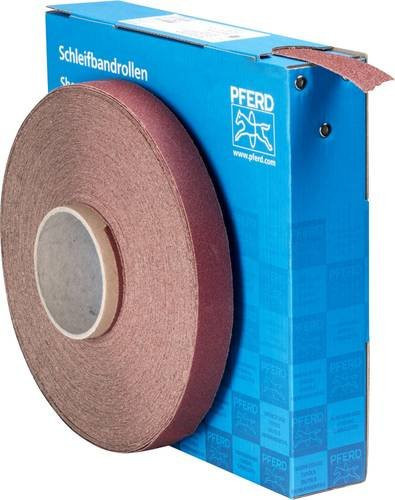 PFERD SBR 25A Korund Schleifbandrolle für universelle Anwendung, Körnung 60, Farbe Braun, Breite: 25 mm, Länge: 50 m - Bild 1