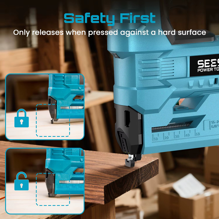 SEESII Akku-Nagler 18 Gauge Brad Nail Gun in Blau mit 2 Akkus und 1000 Nägeln für Möbel und Elektrowerkzeug-Anwendungen - Bild 4