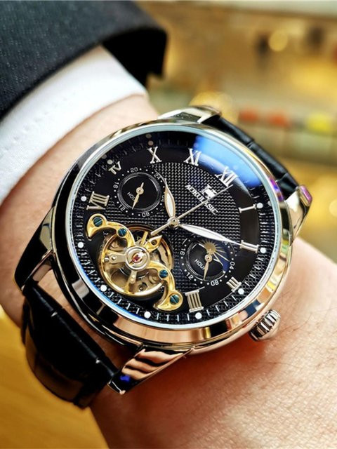 AOKULASIC Armbanduhr Automatik, Legierung, Gold, Mondphasenanzeige, Herren - Bild 1