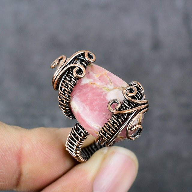 Copperjewels Ring, Rhodochrosit, Kupferdraht, Damen, Größe 8.5 - Bild 1