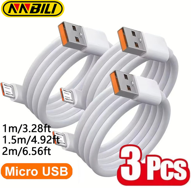 NNBILI 3er-Set Micro-USB-Kabel 10A weißes Schnellladekabel und Datenkabel für Android-Telefone und andere Geräte - Bild 1