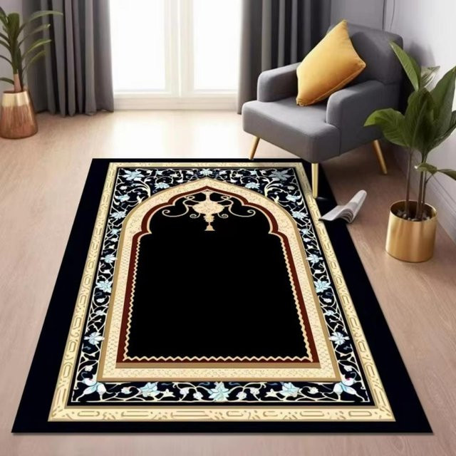 Karpetti Islamischer Gebetsteppich in Schwarz, Rutschfeste Bodenmatte aus Polyester, B/B: 80 x 120 cm - Bild 1