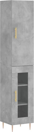 vidaXL Highboard Betongrau mit Glastüren aus Holzwerkstoff, Metall und Glas, B/T/H: 34,5 x 34 x 180 cm