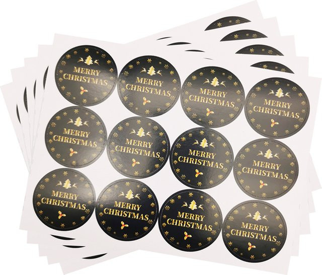 Weihnachts-Papieraufkleber Frohe Weihnachten mit Durchmesser 4 cm für Umschläge und Geschenkanhänger in Schwarz - Bild 1