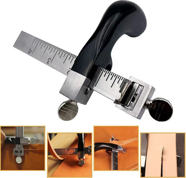 Professioneller Ledergürtelschneider aus Metall mit 2 scharfen Klingen in Silber zum Zeichnen und DIY-Schneiden von Lederstreifen - Bild 1
