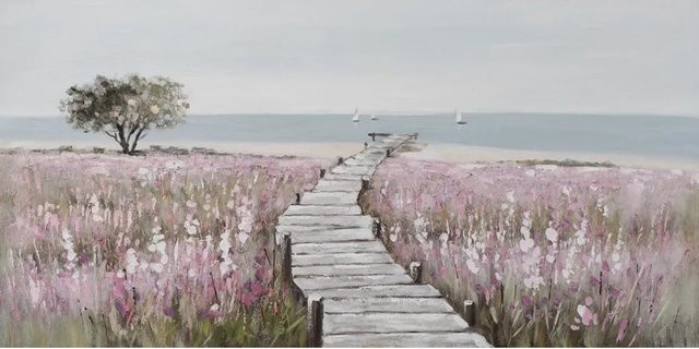 Art Universe Leinwandbild Holzsteg zum Strand, Motiv Natur und Landschaft, Mehrfarbig, Breite: 70 cm, Höhe: 140 cm - Bild 1