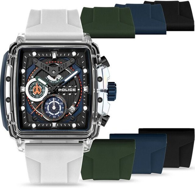 Police Herrenuhr Chronograph, Quarz, Kunststoff, Silikon, 43 mm, Schwarz - Bild 1