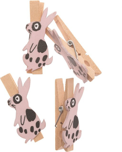 Rico Design Dekoklammern Hase aus Holz in Rosa, 4 Stück - Bild 1