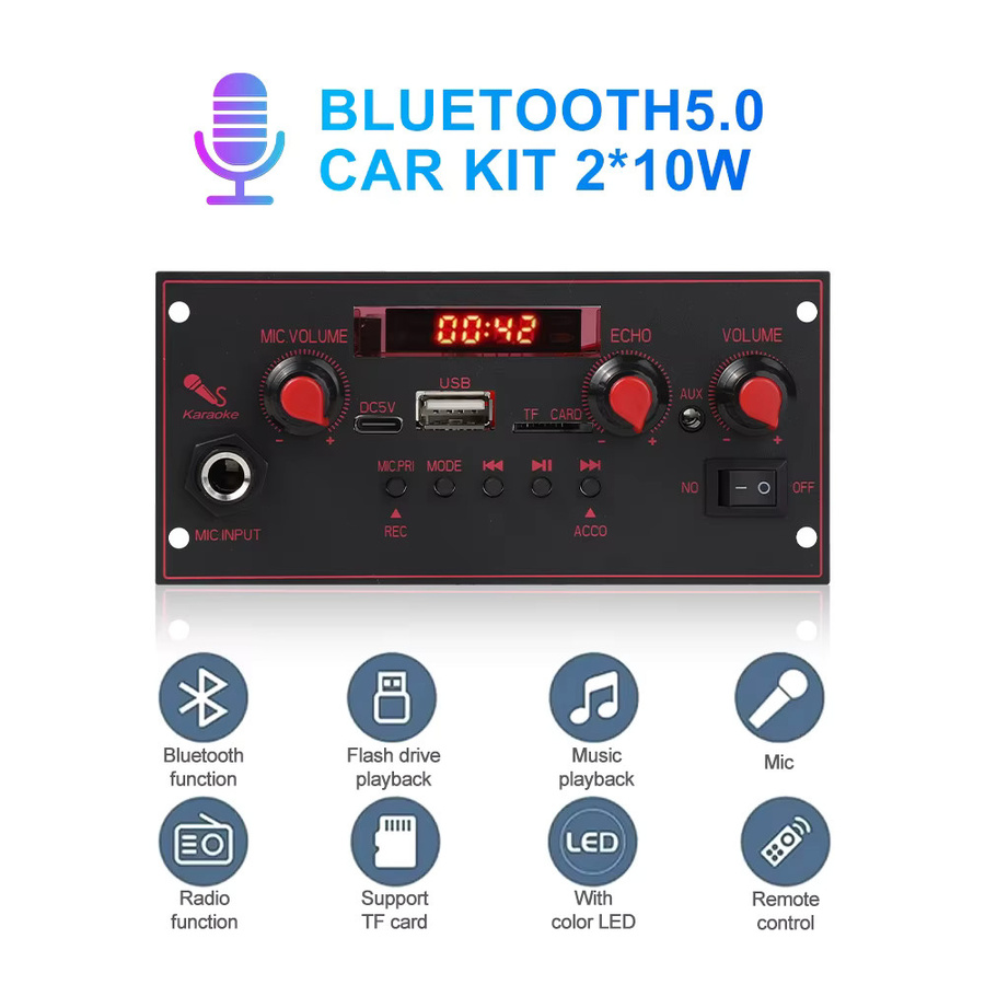 Kebidu Bluetooth 5.0 MP3 Decoder Board mit 20W Verstärker, FM Radio, USB, TF und Mikrofon-Eingang, Schwarz - Bild 3