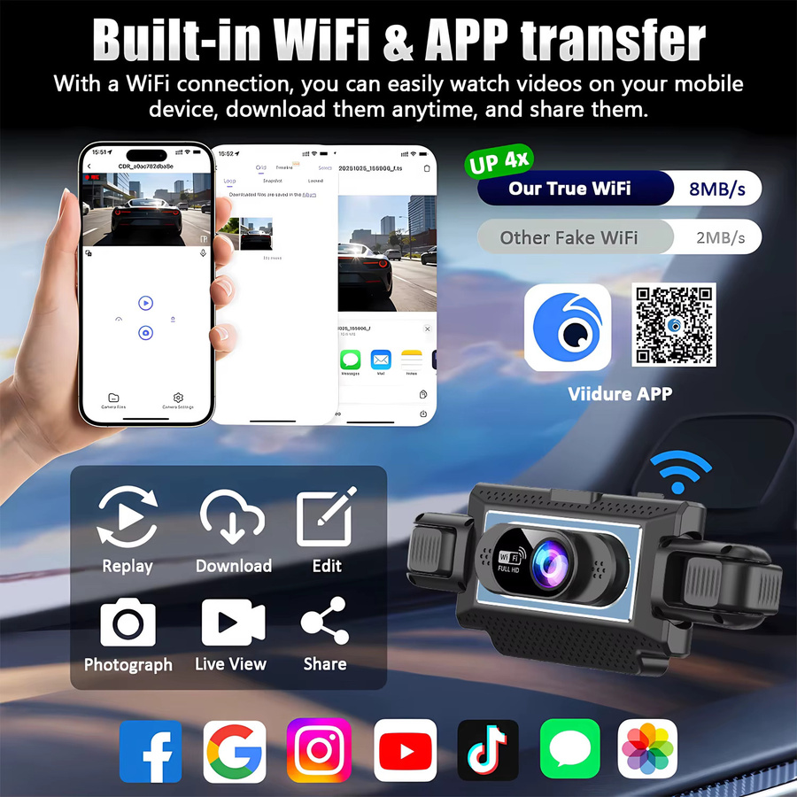 Maxtoss 4-Kanal Auto-DVR Dashcam mit 4 Linsen, UHD 1080P, 360° Rundum-Überwachung und WLAN, Schwarz - Bild 3