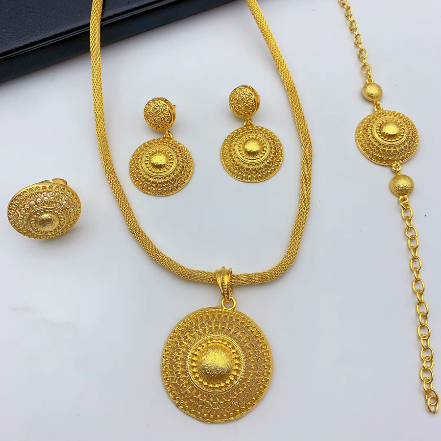 Schmuckset Halskette, Ohrringe, 24k vergoldet, Damen - Bild 2