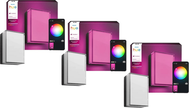 Philips Hue Scenova LED Wand- und Deckenleuchte für Außenbereich im 3er-Pack, Weiß, Up-Down Lichteffekt - Bild 1