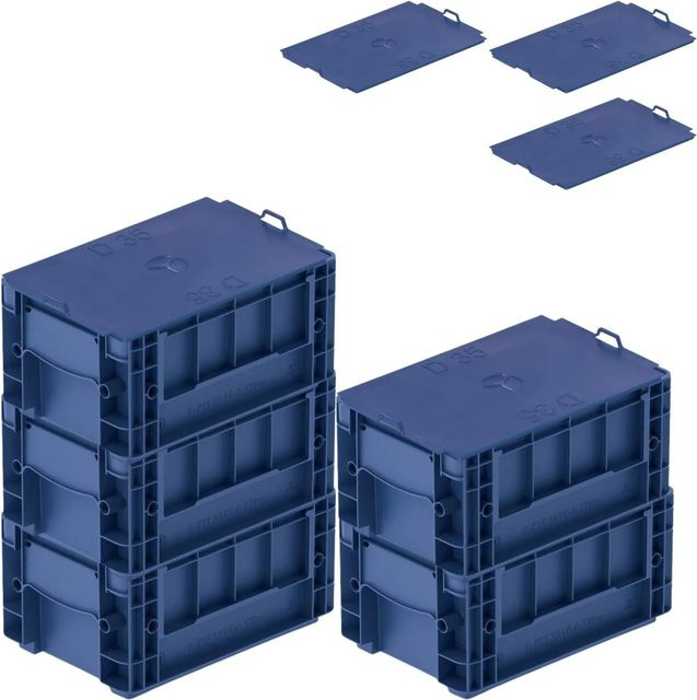 PROREGAL SparSet 5 x VDA KLT Kleinladungsträger mit Verbundboden und Auflagedeckel, Blau, H x B x T: 14,7 x 20 x 30 cm - Bild 1