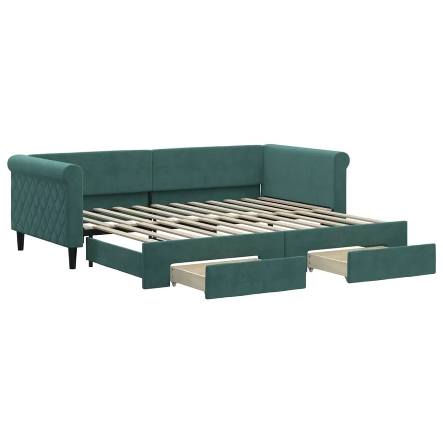 vidaXL Tagesbett ausziehbar mit Schubladen in Dunkelgrün aus Samt, B/T/H: 90 x 200 x 68 cm - Bild 2