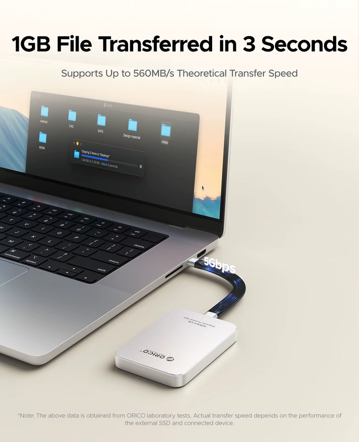 ORICO Tragbare Externe SSD USB 3.2 mit USB-C Anschluss in Orange - Bild 4