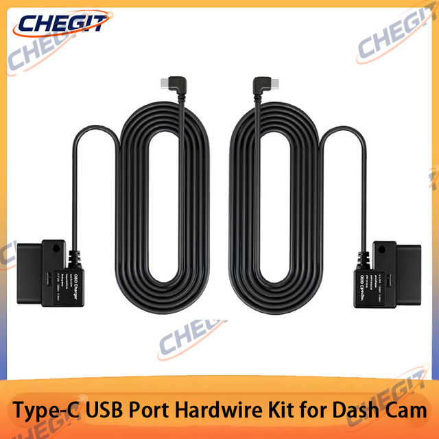 WDSZKMYF Hardwire Kit OBD für Dashcam mit Typ-C-Anschluss, Parkmodus Unterstützung, 12 V-24 V auf 5 V Stromkabel mit Niederspannungsschutz, Schwarz - Bild 1