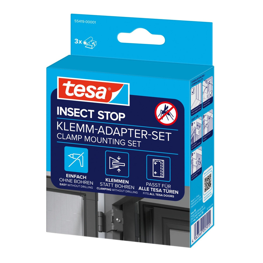tesa Insect Stop Klemm-Adapter-Set für Falt-Türen und Fenster, 3-teilig, anthrazit - Bild 3