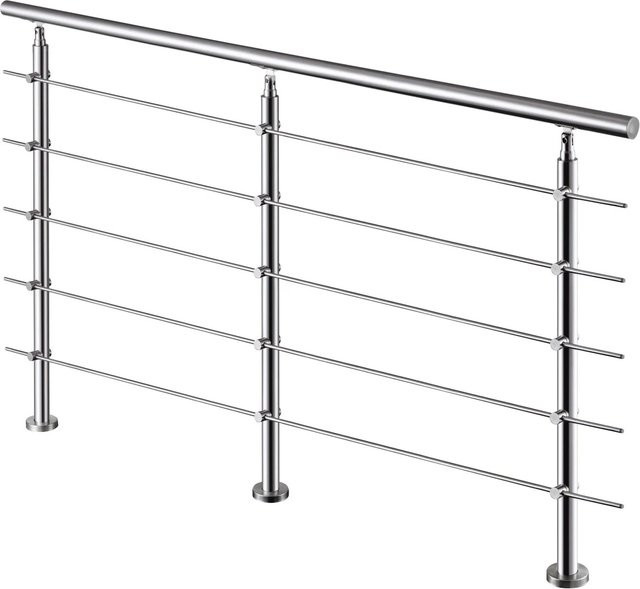 AICA Edelstahl-Treppengeländer in Silber für Innen und Außen mit 5 Querstäben, Länge: 240 cm - Bild 1