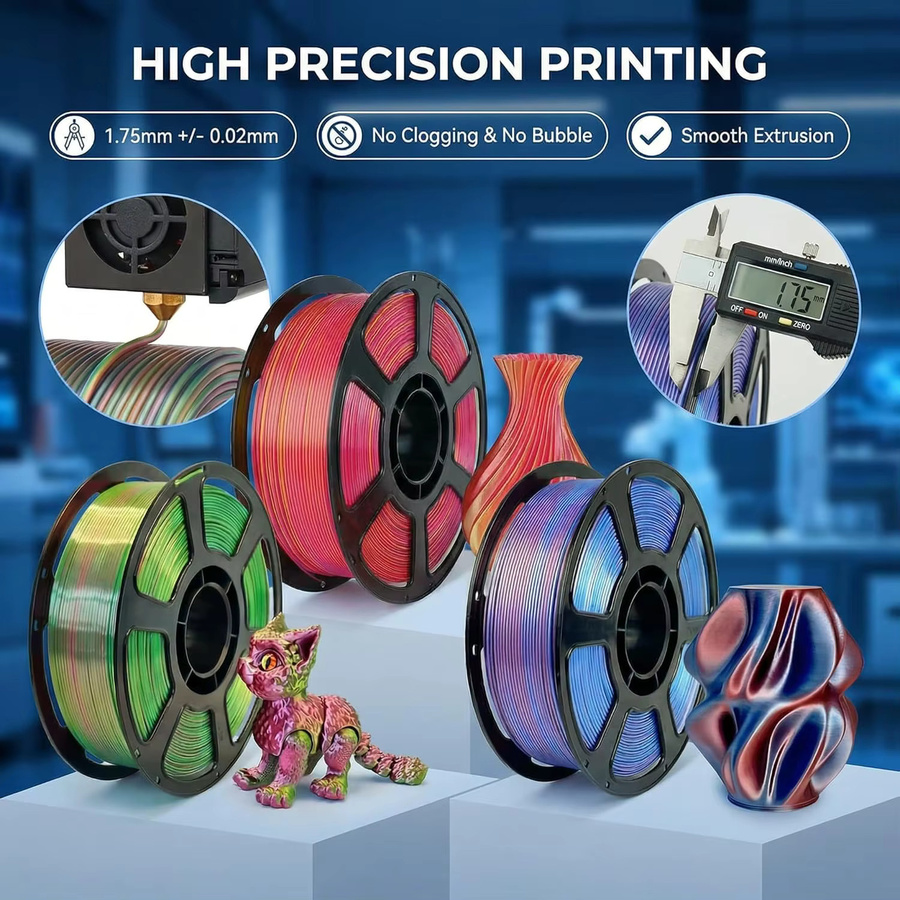 DINGSUN 3D Seiden-PLA-Filament-Bundle Mehrfarbig Gold und Rot, Glänzendes Zweifarbiges FDM 3D-Drucker-Filament 1,75mm, 4 x 250g - Bild 4