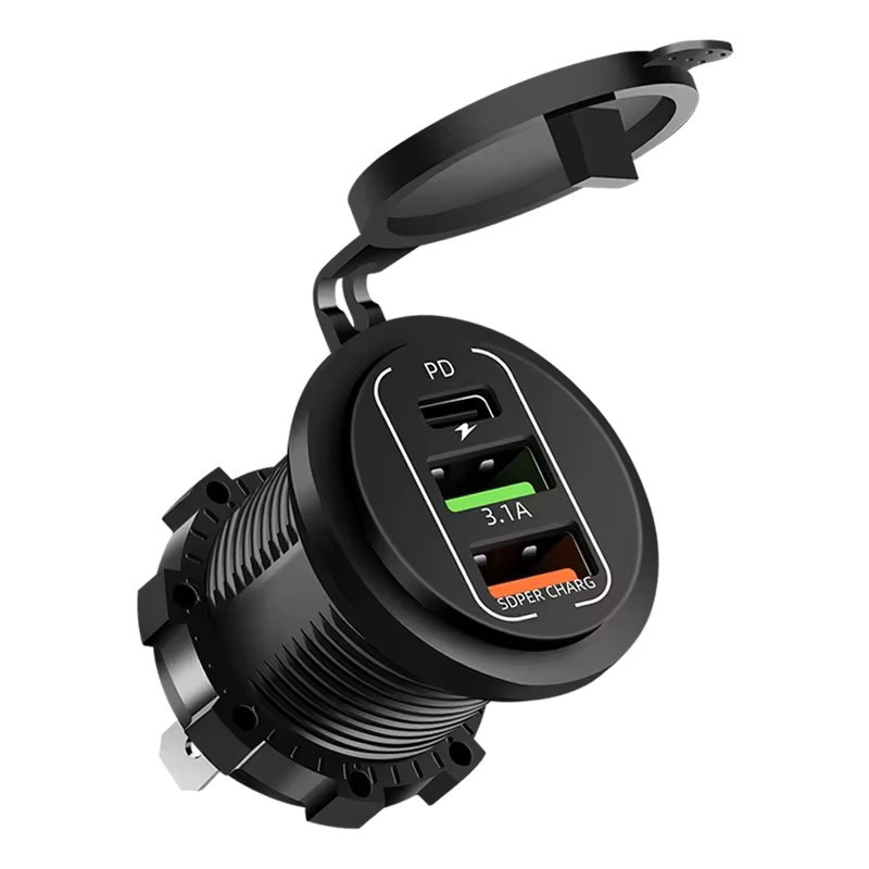 kebidumei USB Auto Ladegerät mit 4 Ports, Dual PD und Dual QC 3.0, Voltmeter, Wasserdicht, Schwarz, für 12 V/24 V Auto und Boot - Bild 6