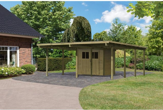 Karibu Doppelcarport Eco 2 aus Kiefernholz mit integriertem Abstellraum und PVC-Dachplatten, B: 527 cm, T: 576 cm, H: 229 cm - Bild 1
