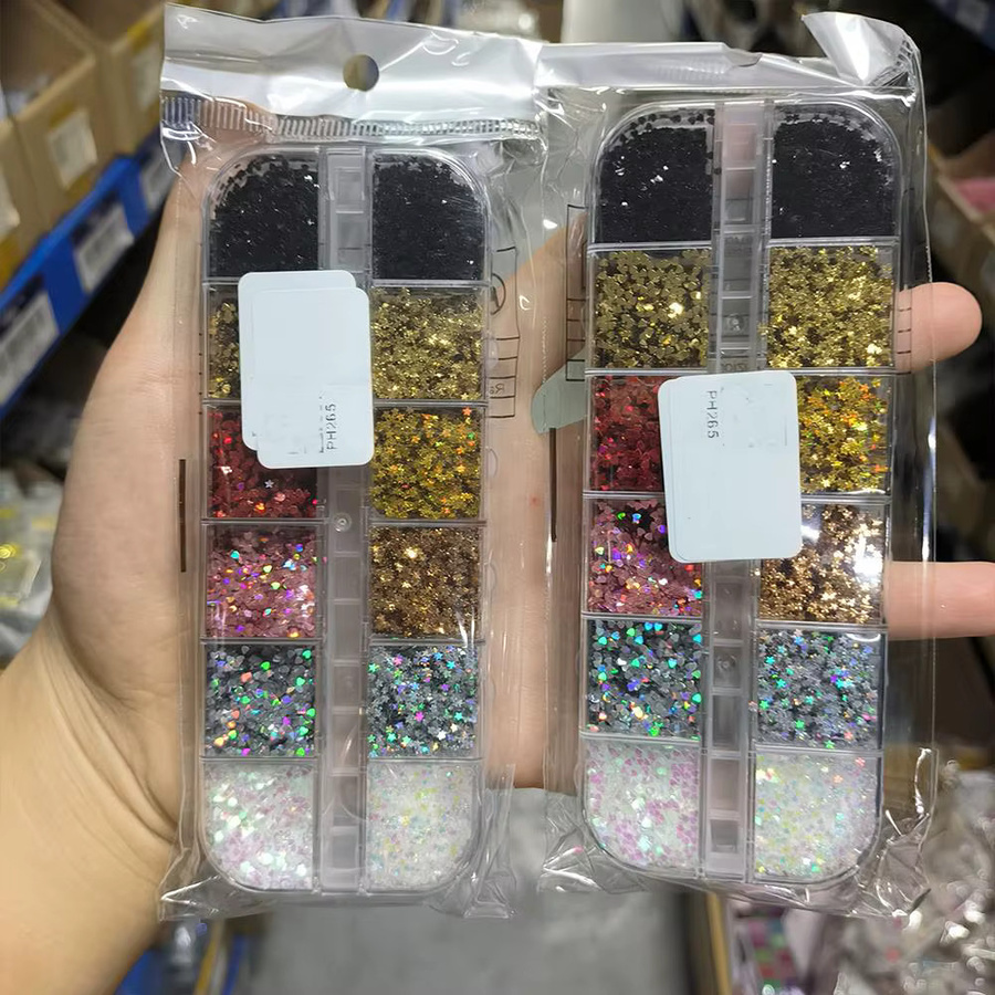 HotPress Nagel Glitzer Pailletten, Herz und Pentagramm, Holographisch, Glänzend - Bild 3