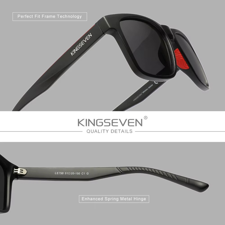 KINGSEVEN Sonnenbrille Rechteck, Vollrand, Kunststoff, Schwarz, Unisex - Bild 3
