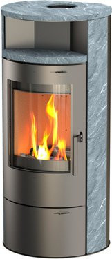THERMIA Kaminofen Berlin aus Stahl und Naturstein in Schwarz und Grau mit 7 kW Leistung - Bild 1