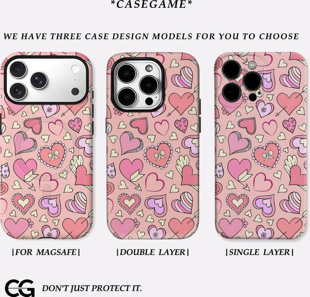 Potdemiel Handyhülle Blush Heart Collage für iPhone 17 16 15 14 13 12 Pro Max Plus in Pink, stoßfeste doppellagige Rückseite - Bild 1