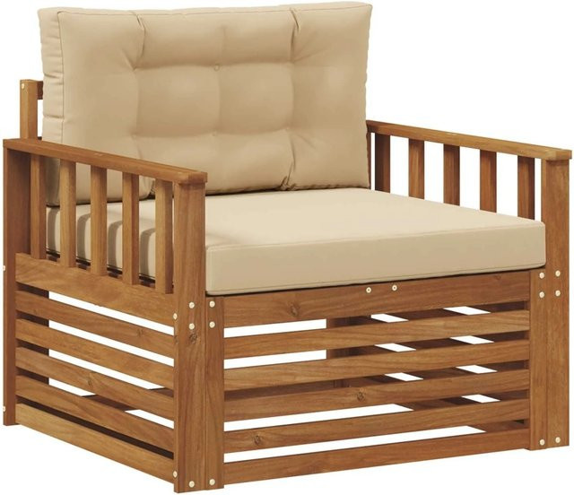 vidaXL Outdoor-Sofagarnitur aus massivem Akazienholz mit Polsterkissen in Beige und Braun - Bild 1