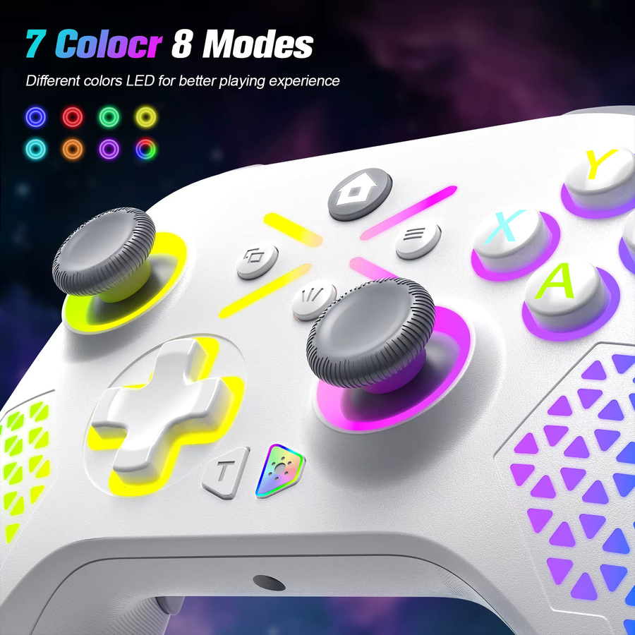 Turpow RGB Gamepad Controller für Xbox One und Xbox Series S/X, kabelloser Controller mit Dual Vibration und 6-Achsen-Gyroskop, Weiß - Bild 3