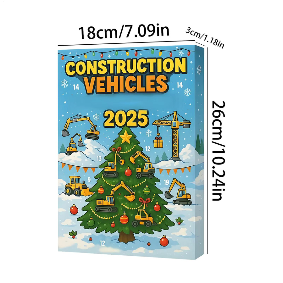 Heavy Equipment Adventskalender aus Acryl mit Bagger und Baufahrzeugen, 24-Tage-Weihnachts-Countdown-Kalender, Mehrfarbig - Bild 4