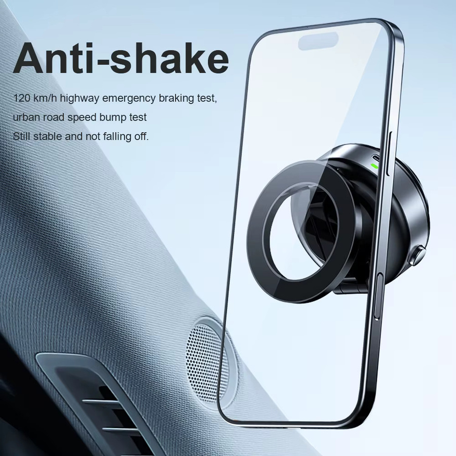 Elektrische Vakuum-Telefonhalterung von CrownQu in Schwarz mit 360 Grad Rotation und N52 Starkmagnet für iPhone 17 16 15 Pro Max als faltbarer Autohalterung-Freisprechständer - Bild 3
