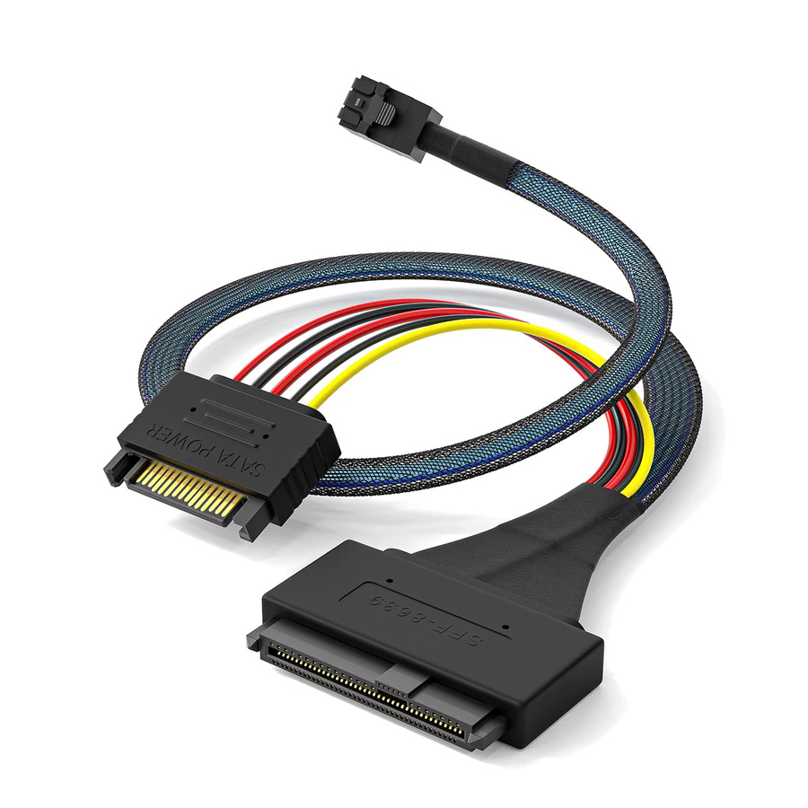 10Gtek Mini SAS SFF-8643 zu U.2 SFF-8639 Kabel PCIe 4.0 x4 mit 15-Pin SATA-Stromversorgung für NVMe SSD Hot-Swap, Schwarz - Bild 4