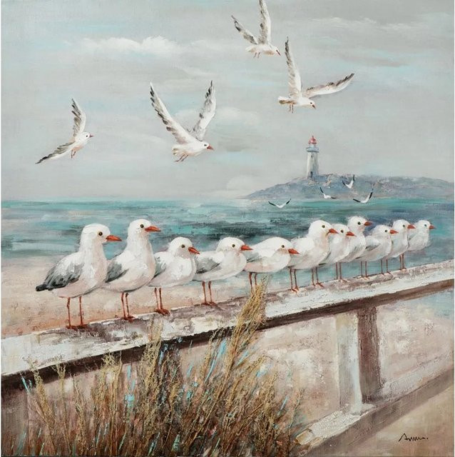Art Universe Leinwandbild Strandpromenade mit Möwen in Blau und Multicolour, B/B/H: 100 x 100 cm - Bild 1