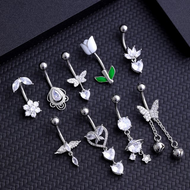NORDVEST Nabel Piercing Anhänger, Herz Blume, Silber, Damen - Bild 1